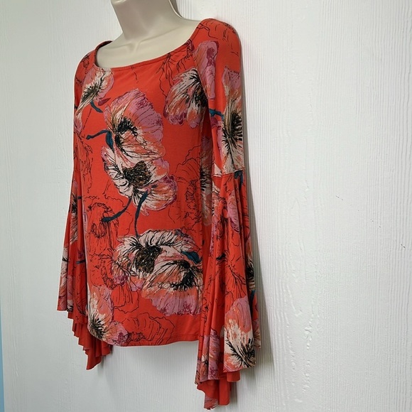 Free People - Birds Of Paradise Boho Floral Off Shoulder Bell Sleeves Top Small - Picture 6 of 11